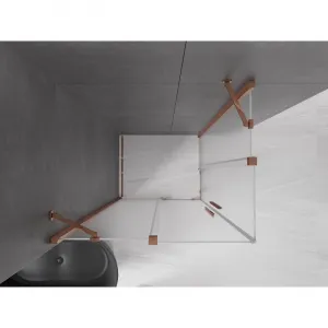 MEXEN/S - Velar Duo sprchovací kút, posuvné dvere 100 x 90, dekor, ružové zlato 871-100-090-32-60