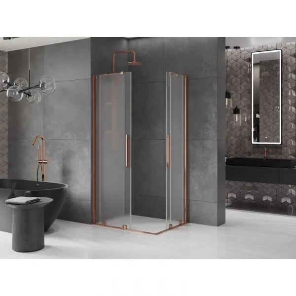 MEXEN/S - Velar Duo sprchovací kút, posuvné dvere 100 x 90, dekor, ružové zlato 871-100-090-32-60
