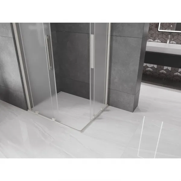 MEXEN/S - Velar Duo sprchovací kút, posuvné dvere 90 x 80, dekor, nikel kartáčovaný 871-090-080-32-97
