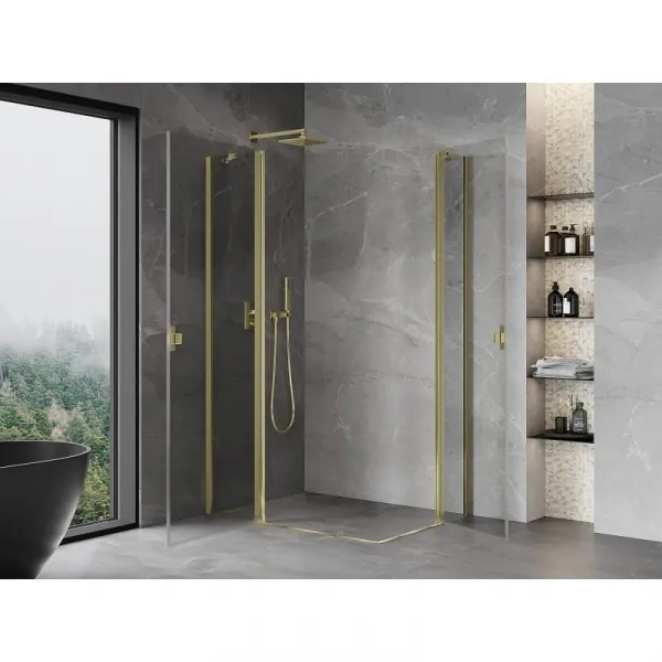 MEXEN/S - Mist Duo sprchovací kút dvere krídlové 80 x 70, transparent, zlato 8A4-080-070-50-00