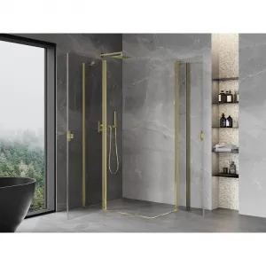 MEXEN/S - Mist Duo sprchovací kút dvere krídlové 80 x 70, transparent, zlato 8A4-080-070-50-00