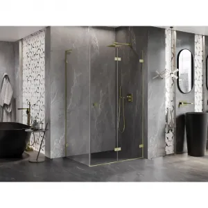 MEXEN/S - Lunar-F L sprchovací kút skladacie dvere pravá 100 x 90, transparent, zlato kartáčovaná 836L-100-090-55-00-P