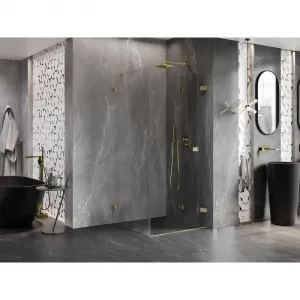 MEXEN/S - Lunar-F sprchovací kút skladacie dvere pravá 90 x 90, transparent, zlato kartáčovaná 836-090-090-55-00-P