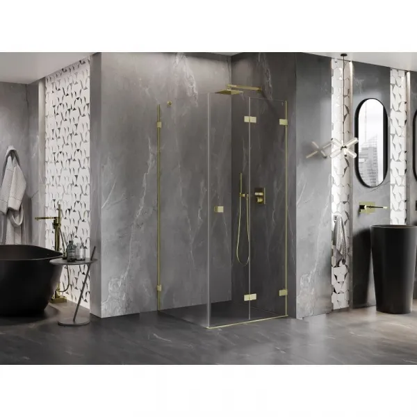 MEXEN/S - Lunar-F sprchovací kút skladacie dvere pravá 90 x 90, transparent, zlato kartáčovaná 836-090-090-55-00-P