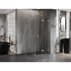 MEXEN/S - Lunar-F sprchovací kút skladacie dvere pravá 90 x 90, transparent, zlato kartáčovaná 836-090-090-55-00-P