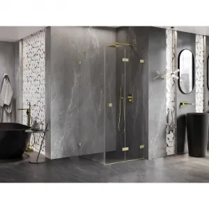 MEXEN/S - Lunar-F sprchovací kút skladacie dvere pravá 90 x 90, transparent, zlato kartáčovaná 836-090-090-55-00-P