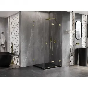 MEXEN/S - Lunar-F L sprchovací kút skladacie dvere pravá 80 x 80, transparent, zlato kartáčovaná 836L-080-080-55-00-P