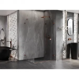 MEXEN/S - Lunar-F sprchovací kút skladacie dvere pravá 85 x 80, transparent, różowe złot 836-085-080-60-00-P