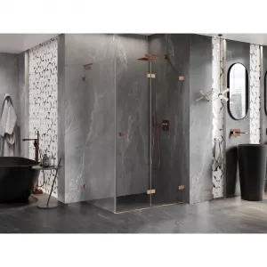 MEXEN/S - Lunar-F L sprchový kút skladacie dvere pravá 95 x 80, transparent, meď kartáčovaná 836L-095-080-65-00-P