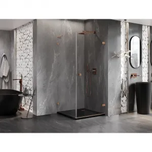 MEXEN/S - Lunar-B L sprchový kút dvere krídlové pravá 80 x 80, transparent, meď kartáčovaná 832L-080-080-65-00-P