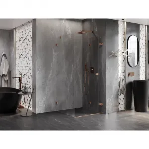 MEXEN/S - Lunar-F sprchovací kút skladacie dvere pravá 80 x 80, transparent, měď kartáčovaná 836-080-080-65-00-P