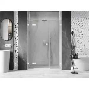MEXEN/S - Lunar L sprchové dvere krídlové ľavé 155, transparent, biela 834SL-155-050-20-00-L