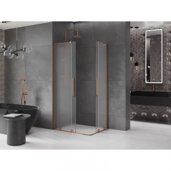 MEXEN/S - Velar L Duo sprchovací kút, posuvné dvere 100 x 90, dekor, ružové zlato 871-100-090-02-33-60