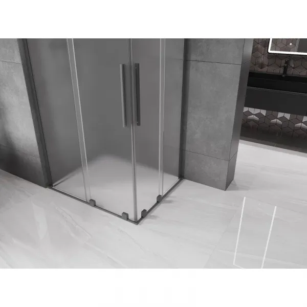 MEXEN/S - Velar L Duo sprchovací kút, posuvné dvere 90 x 80, dekor, grafit metal 871-090-080-02-33-95