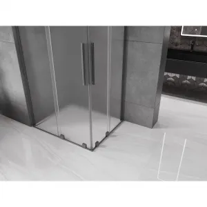 MEXEN/S - Velar L Duo sprchovací kút, posuvné dvere 90 x 80, dekor, grafit metal 871-090-080-02-33-95