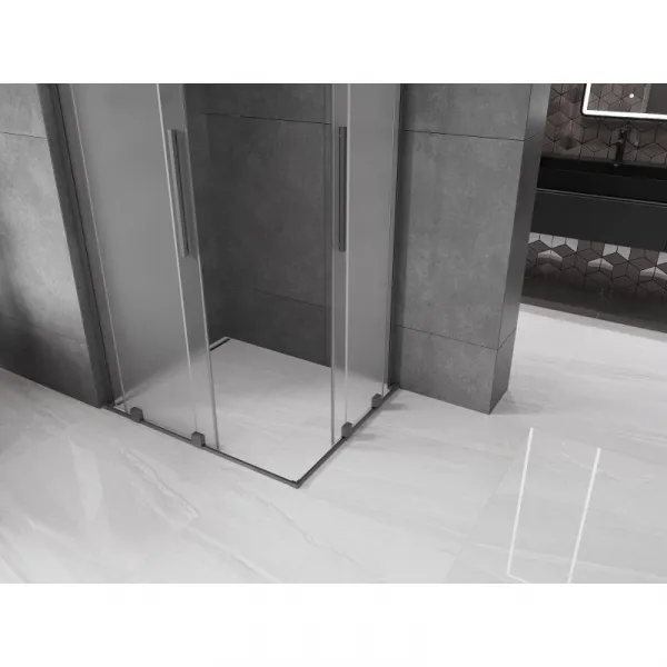 MEXEN/S - Velar L Duo sprchovací kút, posuvné dvere 90 x 80, dekor, grafit metal 871-090-080-02-33-95