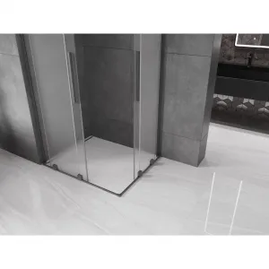 MEXEN/S - Velar L Duo sprchovací kút, posuvné dvere 90 x 80, dekor, grafit metal 871-090-080-02-33-95