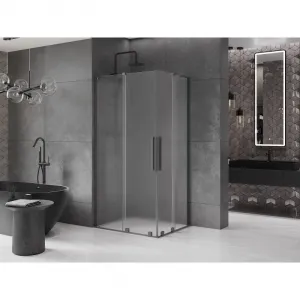 MEXEN/S - Velar L Duo sprchovací kút, posuvné dvere 90 x 80, dekor, grafit metal 871-090-080-02-33-95