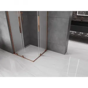 MEXEN/S - Velar L Duo sprchovací kút, posuvné dvere 90 x 90, dekor, ružové zlato 871-090-090-02-33-60