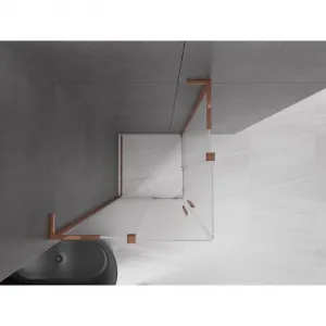 MEXEN/S - Velar L Duo sprchovací kút, posuvné dvere 90 x 90, dekor, ružové zlato 871-090-090-02-33-60