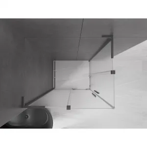 MEXEN/S - Velar L Duo sprchovací kút, posuvné dvere 90 x 80, dekor, gun gray kartáčovaná 871-090-080-02-33-66