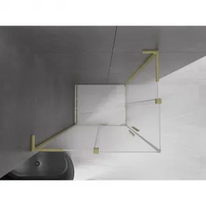 MEXEN/S - Velar L Duo sprchovací kút, posuvné dvere 90 x 80, dekor, zlato kartáčovaná 871-090-080-02-33-55