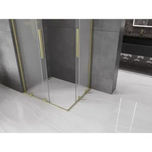 MEXEN/S - Velar L Duo sprchovací kút, posuvné dvere 100 x 90, dekor, zlato kartáčovaná 871-100-090-02-33-55