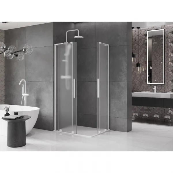 MEXEN/S - Velar L Duo sprchovací kút, posuvné dvere 90 x 80, dekor, biela 871-090-080-02-33-20