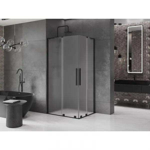 MEXEN/S - Velar L Duo sprchovací kút, posuvné dvere 90 x 80, dekor, čierna 871-090-080-02-33-70