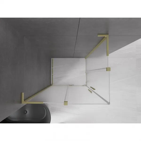 MEXEN/S - Velar L Duo sprchovací kút, posuvné dvere 100 x 90, dekor, zlato kartáčovaná 871-100-090-02-33-55