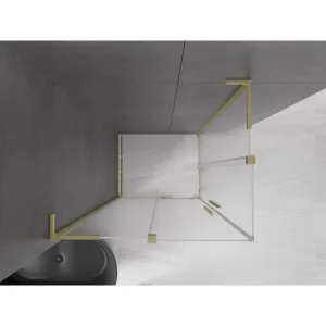 MEXEN/S - Velar L Duo sprchovací kút, posuvné dvere 100 x 90, dekor, zlato kartáčovaná 871-100-090-02-33-55