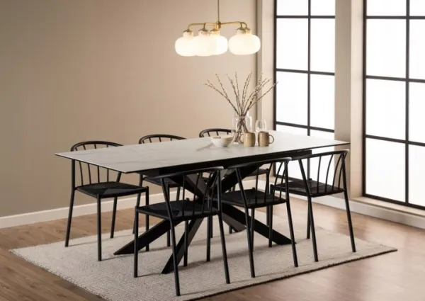 Actona Jedálenský rozkladací stôl Irwine 168/210 cm biely mramor/čierny