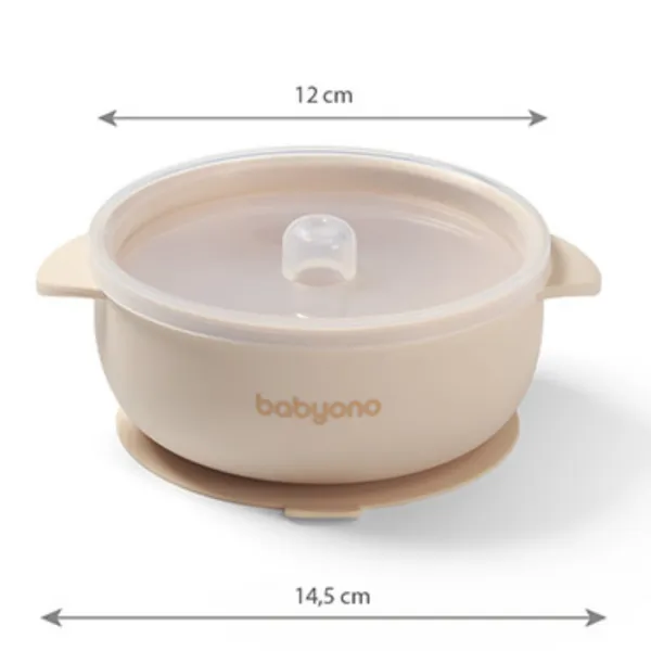 BABYONO Miska silikónová s prísavkou a viečkom béžová 6m+
