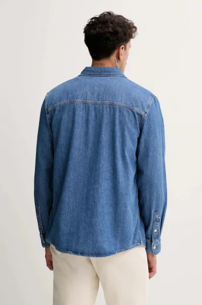 Rifľová košeľa Karl Lagerfeld Jeans tmavomodrá farba, regular, s klasickým golierom, A4M16001