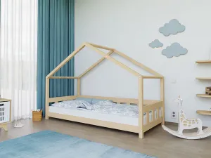 Benlemi Domčeková posteľ PLOTTY s predným štítom Zvoľte farbu: Nelakovaná, Zvoľte rozmer: 90x200 cm, Zvoľte zábranu: S jednou zábranou