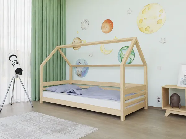 Benlemi Domčeková posteľ TULY s bočným štítom Zvoľte farbu: Béžová, Zvoľte rozmer: 80x200 cm, Zvoľte zábranu: S jednou zábranou