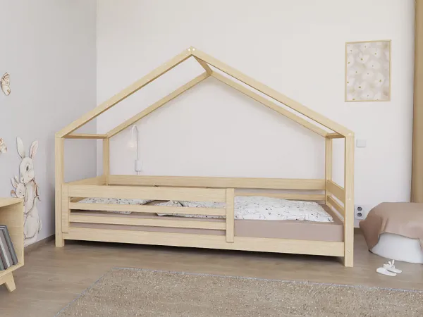 Benlemi Domčeková posteľ TULY s predným štítom Zvoľte farbu: Nelakovaná, Zvoľte rozmer: 90x200 cm, Zvoľte zábranu: S jednou zábranou