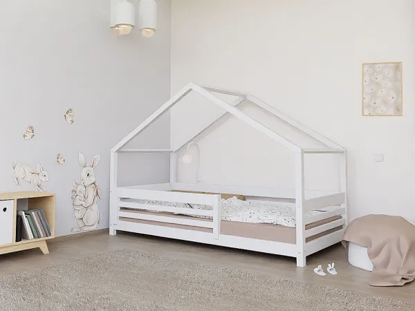 Benlemi Domčeková posteľ TULY s predným štítom Zvoľte farbu: Nelakovaná, Zvoľte rozmer: 90x200 cm, Zvoľte zábranu: S jednou zábranou