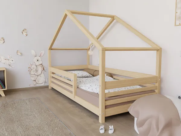Benlemi Domčeková posteľ TULY s predným štítom Zvoľte farbu: Nelakovaná, Zvoľte rozmer: 90x200 cm, Zvoľte zábranu: S jednou zábranou