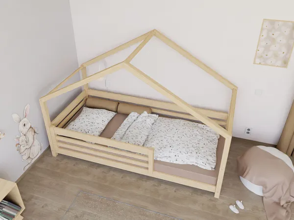 Benlemi Domčeková posteľ TULY s predným štítom Zvoľte farbu: Nelakovaná, Zvoľte rozmer: 90x200 cm, Zvoľte zábranu: S jednou zábranou