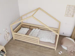 Benlemi Domčeková posteľ TULY s predným štítom Zvoľte farbu: Nelakovaná, Zvoľte rozmer: 90x200 cm, Zvoľte zábranu: S jednou zábranou