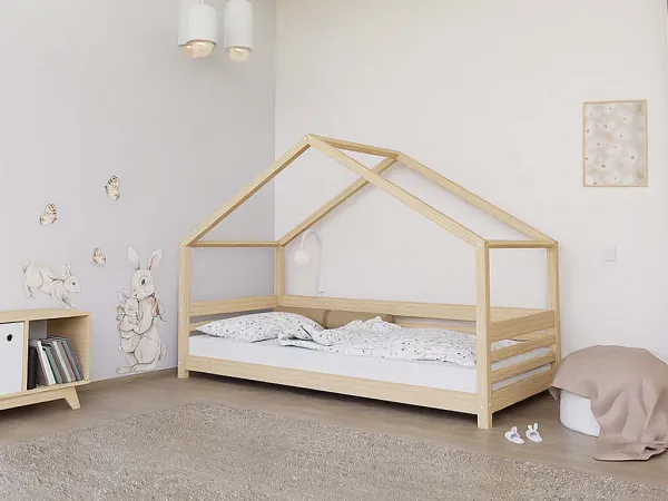 Benlemi Domčeková posteľ TULY s predným štítom Zvoľte farbu: Nelakovaná, Zvoľte rozmer: 90x200 cm, Zvoľte zábranu: S jednou zábranou