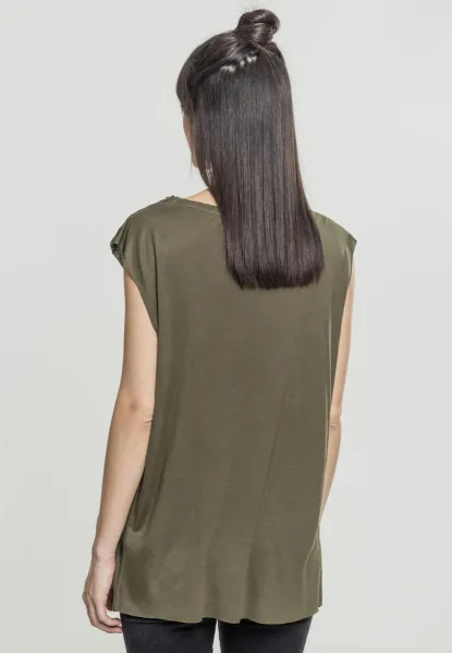 Women's Olive T-Shirt HiLo with Shoulder Zipper
