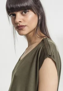 Women's Olive T-Shirt HiLo with Shoulder Zipper