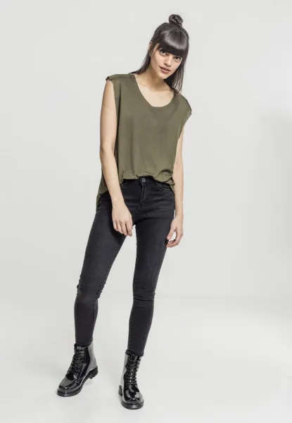 Women's Olive T-Shirt HiLo with Shoulder Zipper