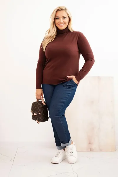 Kesi Włoski Dámsky sveter Plus Size z viskózy klasického strihu hnedý
