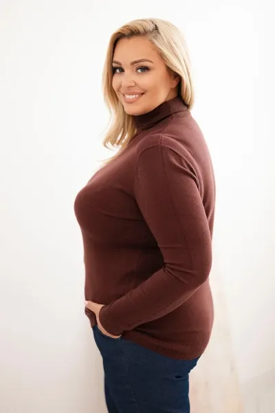 Kesi Włoski Dámsky sveter Plus Size z viskózy klasického strihu hnedý