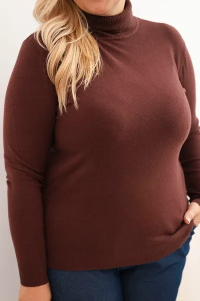 Kesi Włoski Dámsky sveter Plus Size z viskózy klasického strihu hnedý