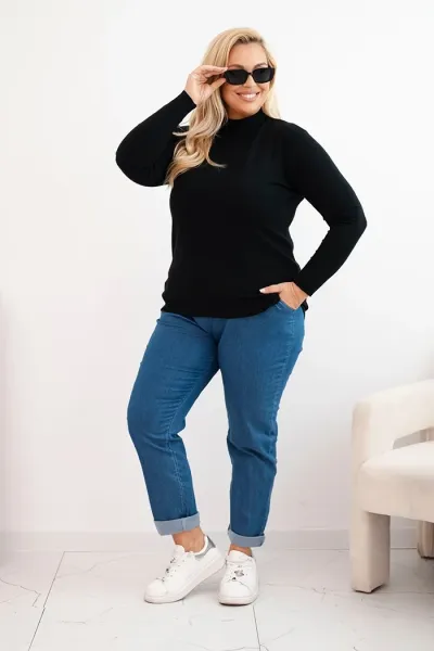 Kesi Włoski Dámsky sveter Plus Size z viskózy s golierom čierny