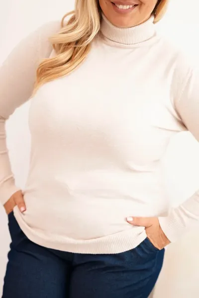 Kesi Włoski Dámsky sveter Plus Size z viskózy s klasickým strihom béžový
